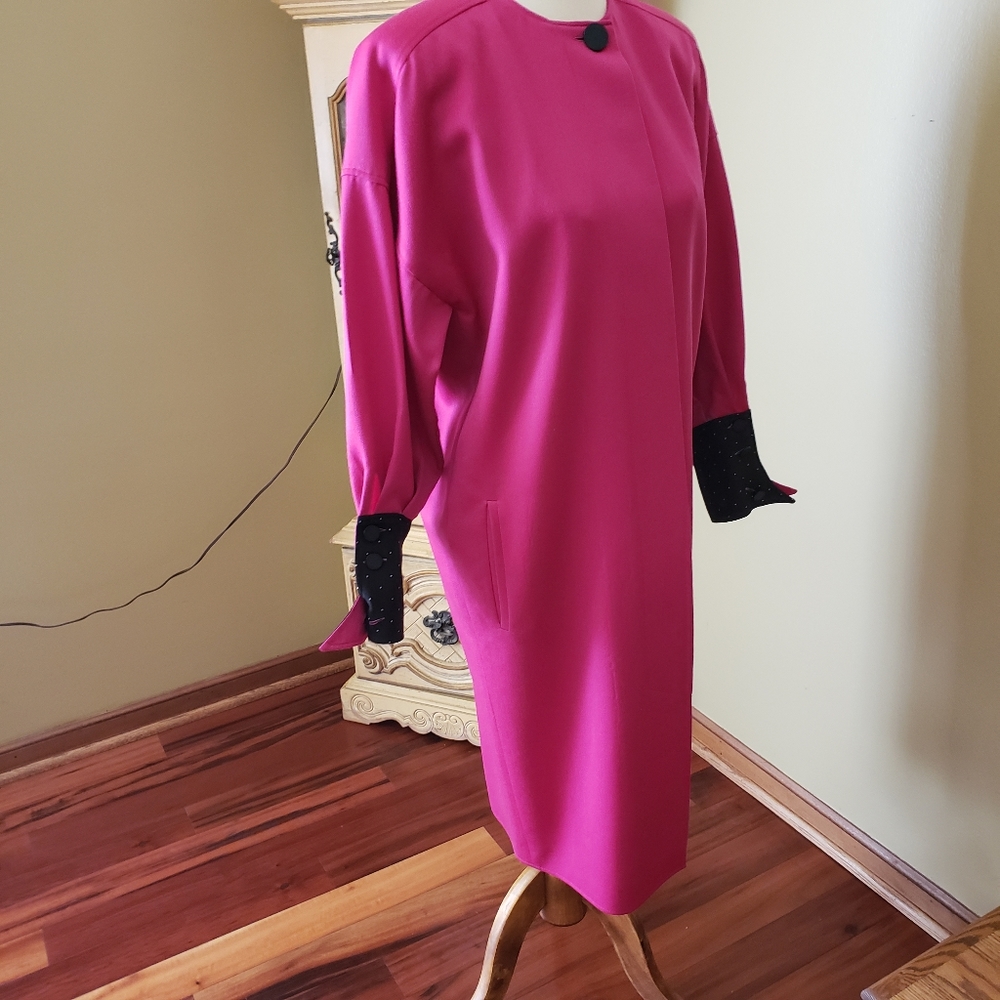 CHRISTIAN DIOR VINTAGE PINK & BLACK LONG COAT - Picture 2 of 14